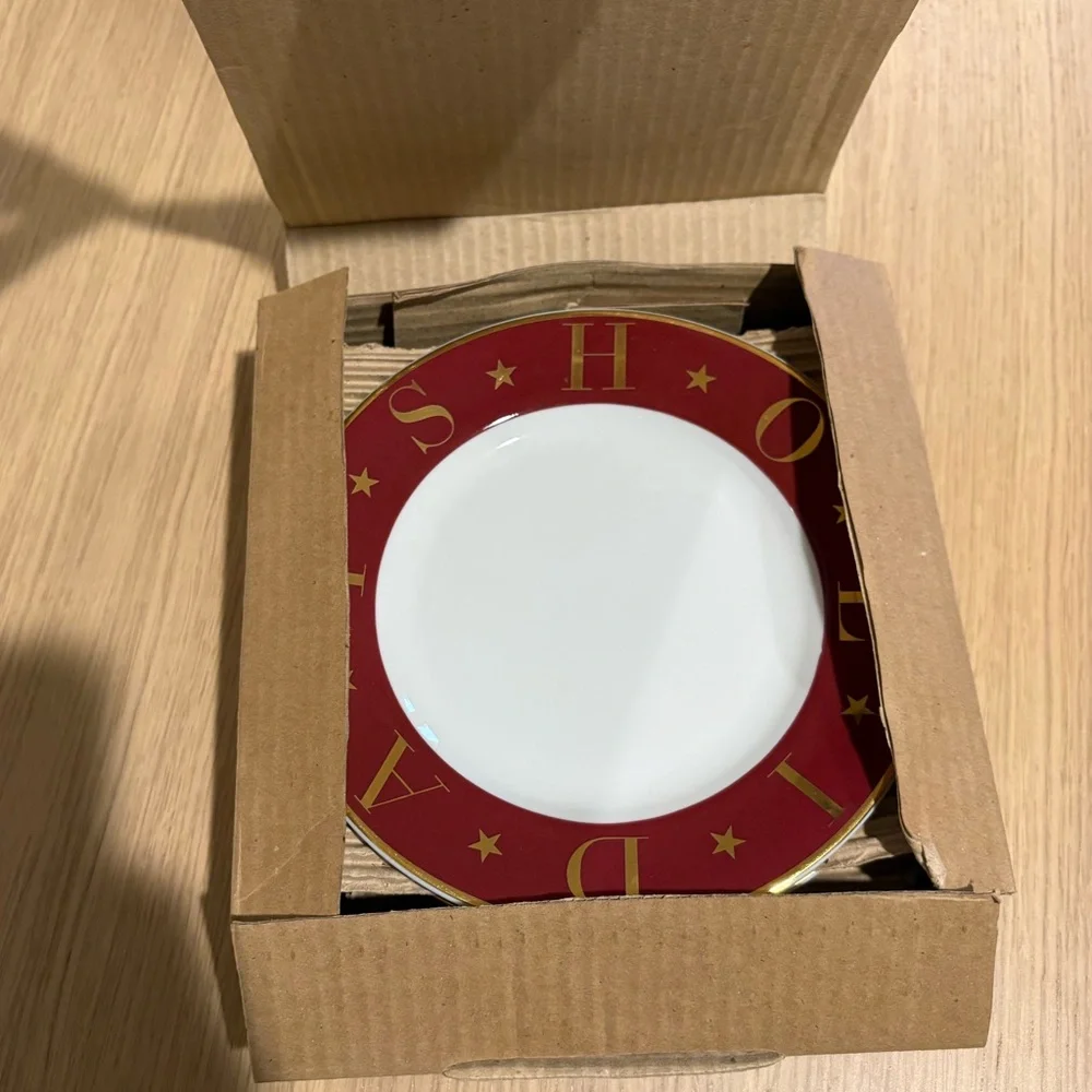 Pottery Barn Holidays Burgundy Gold Rim 7 1/2
